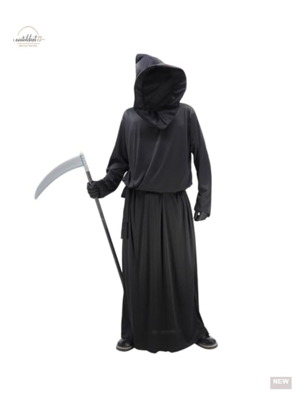 Grim Reaper Costume Set Hooded Robe Scythe Gloves Halloween Cosplay